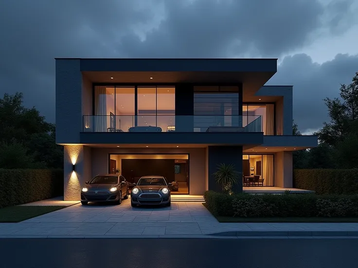 exterior design, modern architecture style,front elevation ,detailed,house design,night renders 