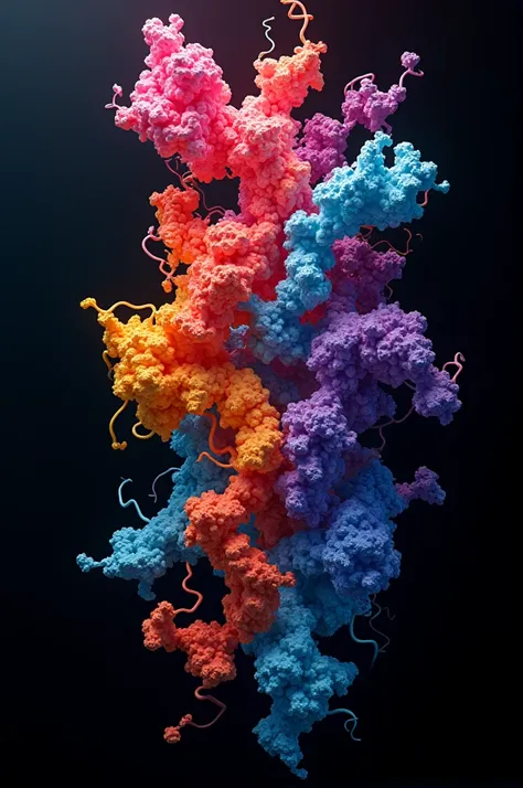 Create an image of black shiny background with some colourful protein structures and write AI protein prediction tool AlphaFold3 is now open source

