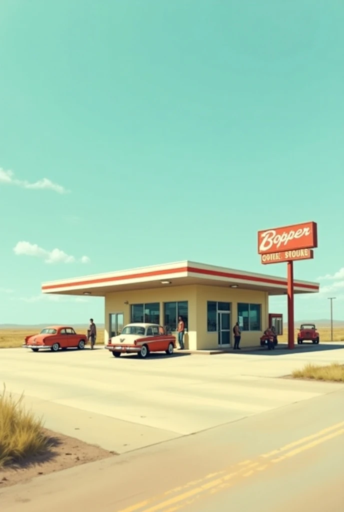 Une station essence au soleil dans mes annees 50 aux etats unis dans le style edward hopper 