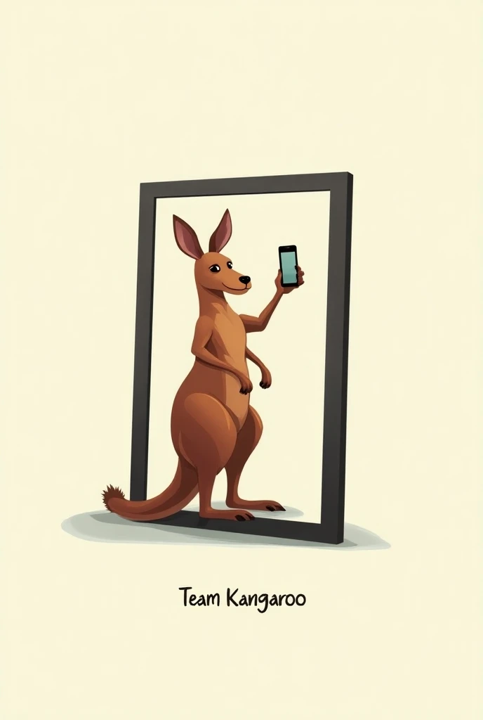 A kangaroo taking a selfie in a mirror with the word below TEAM KANGAROO 