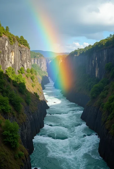 In a magnificent canyon, the photographer captured the moment when a rainbow crossed the sky. Under the rainbow, the turbulent river flows endlessly, with lush vegetation on both sides. This photo perfectly captures the amazing craftsmanship of nature.
35m...