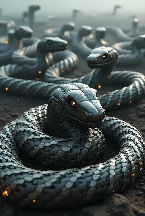 Draw an army of metallic snakes 