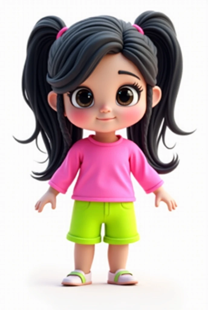  From 07 years , Roblox Style, with black hair,  long with two pitós ,  neon pink and lime green clothes, TRANSPARENT BACKGROUND.