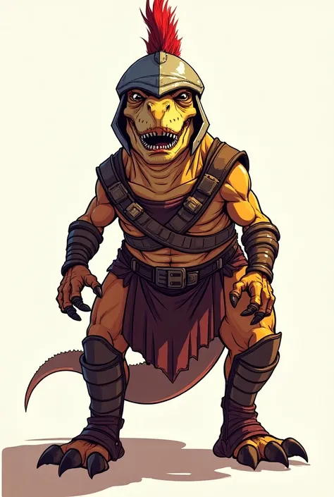 Create Artwork , Clothing,  illustrator art , image of T-rax using helmet and spartan warrior outfit facing front. Draw only the face and body of the T-Rex Use bright colors