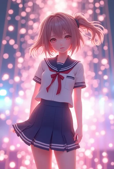 Uniform, short skirt, background, glitter, high quality, 8K Ultra HD, anime style digital illustration, soft anime style, luminous, three-dimensional, 3D rendering, octane rendering, isometric,