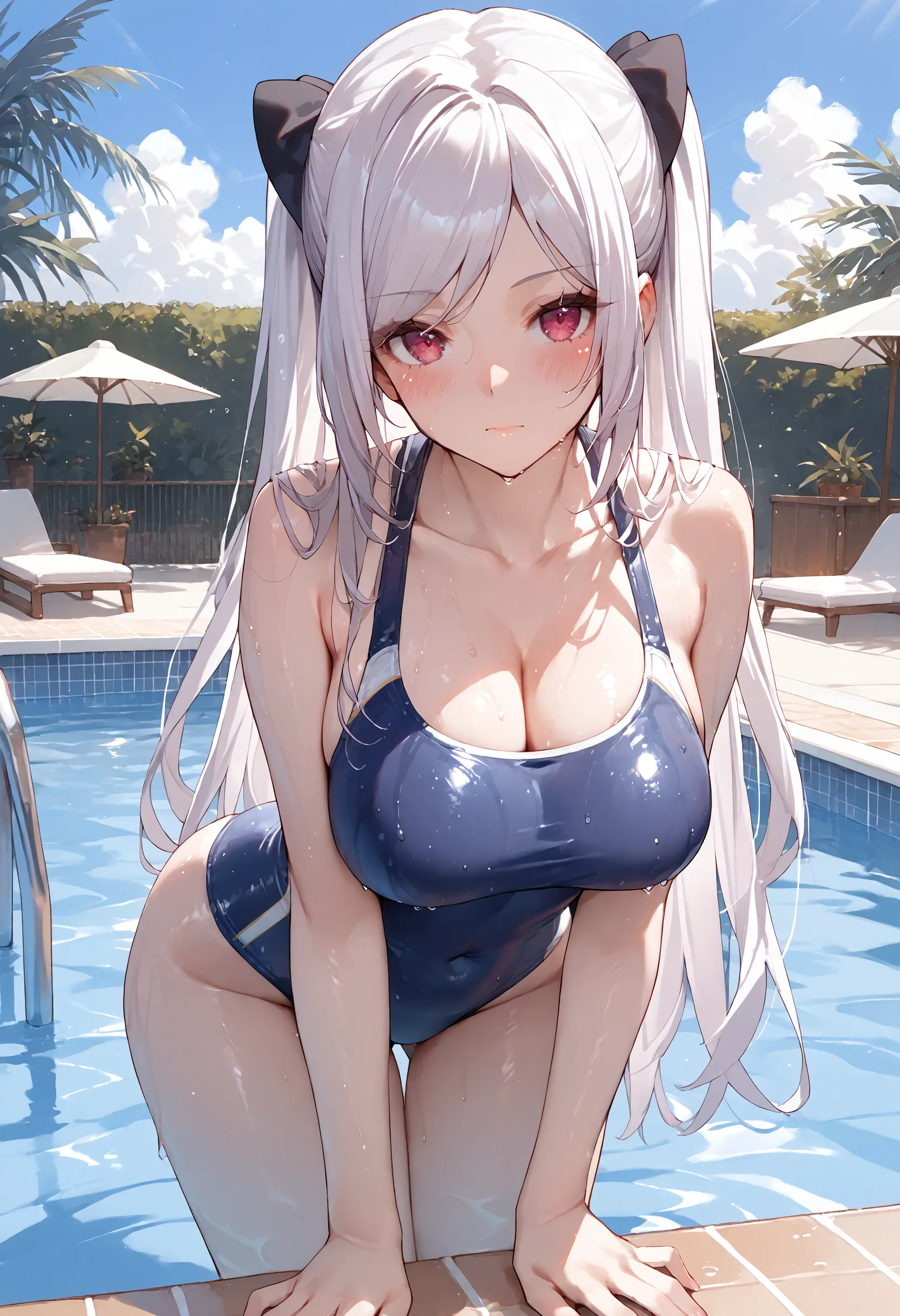 score_9_up, score_8_up, score_7_up,source_anime, alexia_midgar, large breasts, looking at viewer,collarbone, swimsuit, wet swims...