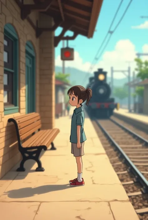 Make an animated video in which a girl is waiting for the train to arrive at the station The video should be of 10 seconds 