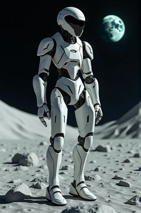 Create an image of polynetica polygon robot which is standing on the moon 