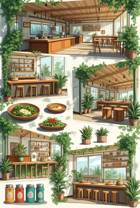 A collage of an eco-salad restaurant with the name Ecosalad restaurant 