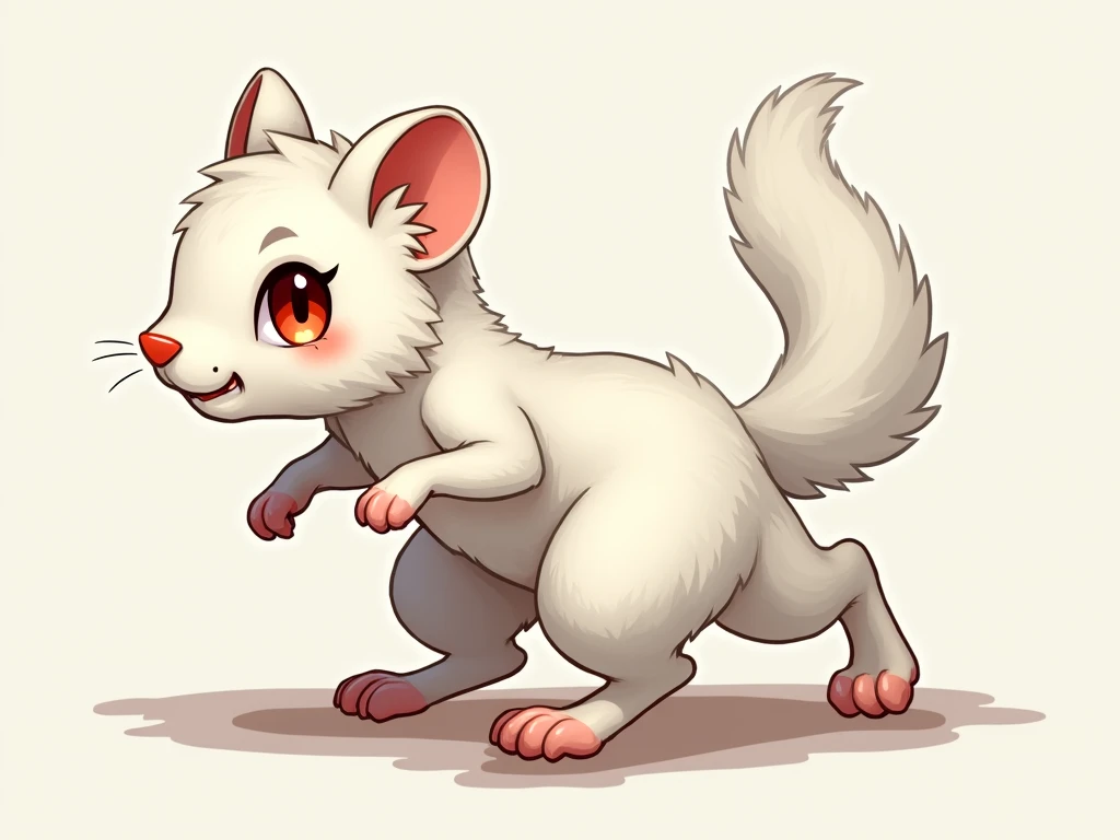  2d illustration of an anthropomorphic furry character with white fur, red eyes and rodent appearance , kemono style