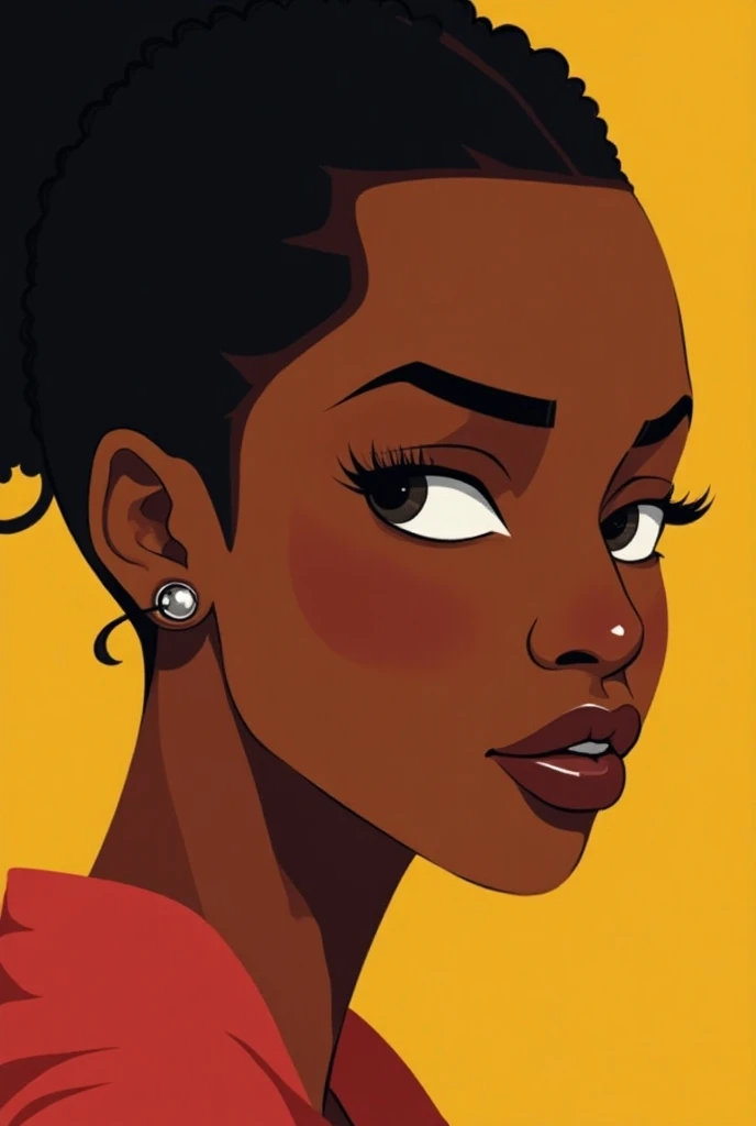 create a painting/ drawing of an African woman in profile with solid colors (simple anime-shaped )