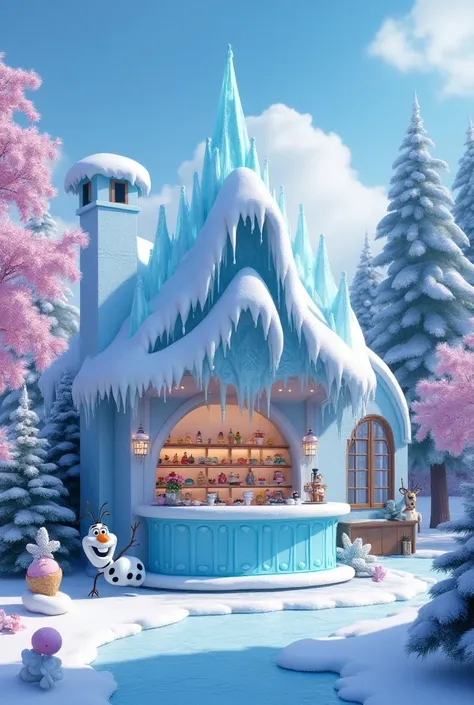 Create an ice-cream parlor environment themed from the movie “Frozen”