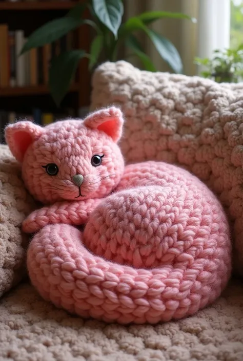 Woolen sofa model crochet knitting sofa pink cat shape 