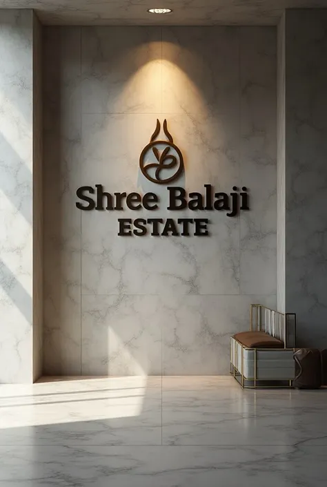 Make logo of name Shree Balaji estate . Put logo on 3d office Wall .