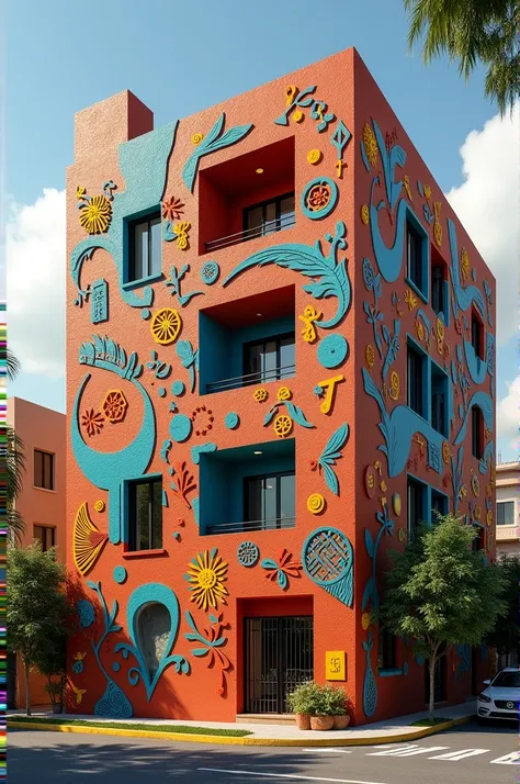 Facade proposal for apartments in risky areas that represents Otomi culture 