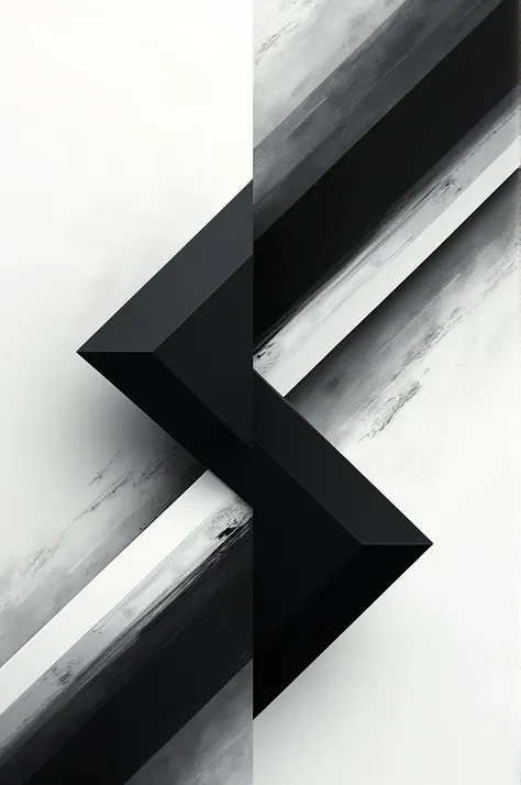 A minimalist abstract piece with contrasting black and white shapes, emphasizing bold lines and sharp angles, with some areas blurred to add depth and texture. ultra hd 8k