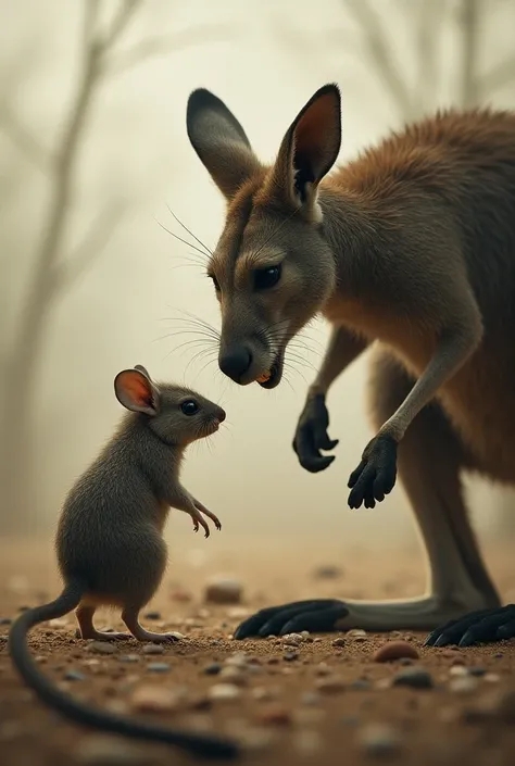 Mouse + kangaroo face to face image looking dangerous 
