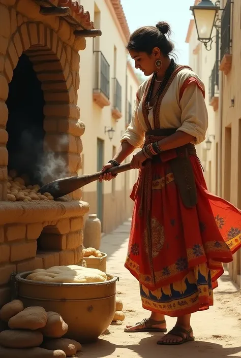 In 1785, in Andalusia, an Andalusian gypsy baked bread with a bakers shovel.