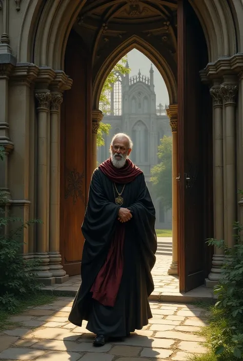 A priest entering a church