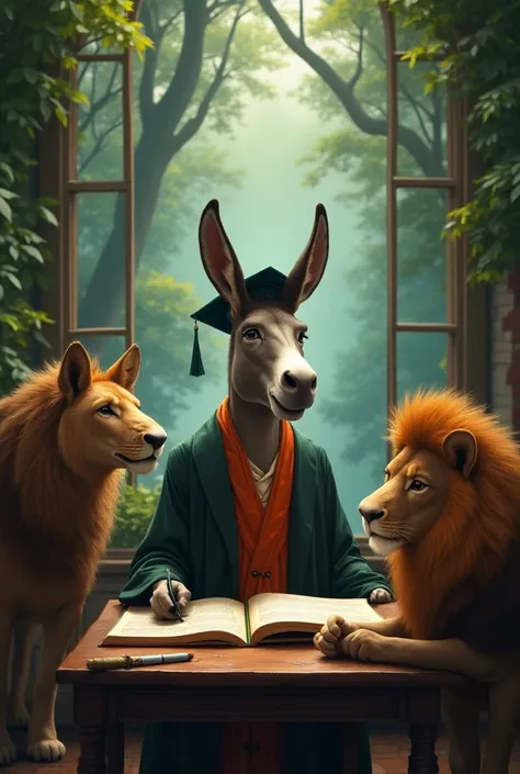 Donkey is studying and teaching at the Lion King of the Jungle School
