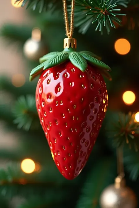  Create a plastic strawberry hanging from a Christmas tree as a decoration( Its a lipstick  )