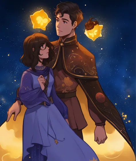   there is a man and a woman standing together in the sky, art of fan oficial, art of fan, detailed fanart,  Official Fan Art ,  in the style of Rob Rey and Kentarō Miura ,  Edmund Blair y Charlie Bowater ,  high-quality fanart , fanart, Treasure Planet, C...