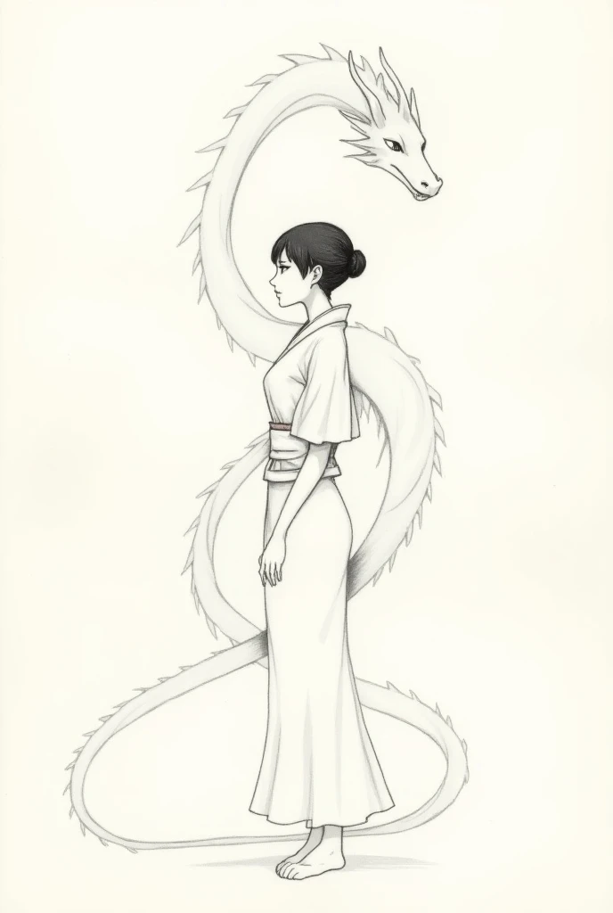 Do in SketchBook ,  minimalist and anime-like .  style a beautiful Japanese woman up to the waist ,  that he has a kimono and is looking to the left .  Apart a huge and fierce Japanese dragon wraps around her waist and reaches up to the top of her head, He...