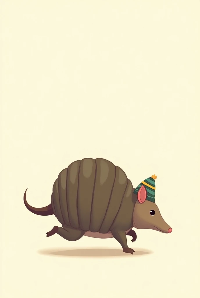 Cartoon of the backside traveling armadillo 
 with cap 
