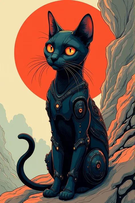 A cat cat illustration with a futuristic avant-garde style 