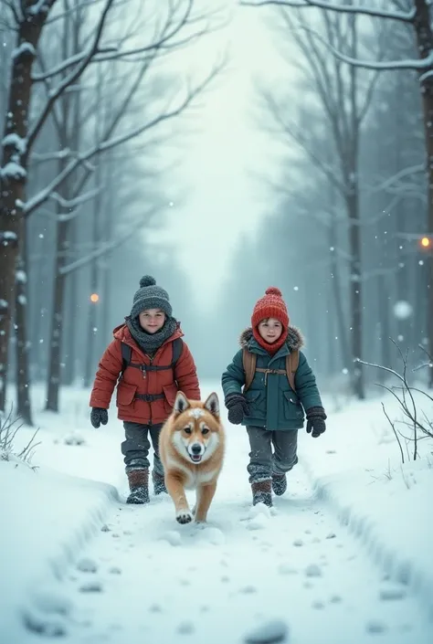 Two boys and their dog venture into the frozen forest to rescue gifts