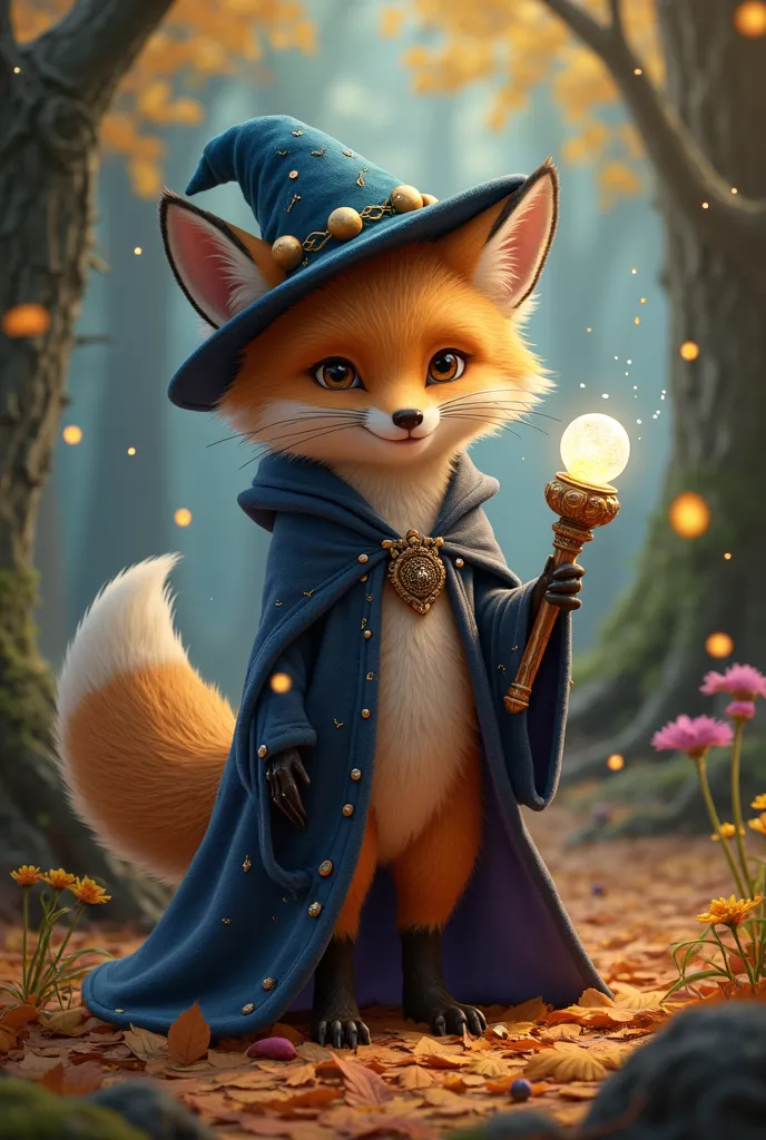 (in an enchanted forest where the trees whisper secrets of old, a fox stands proud. the fox, with its fur brushed to a glimmerin...