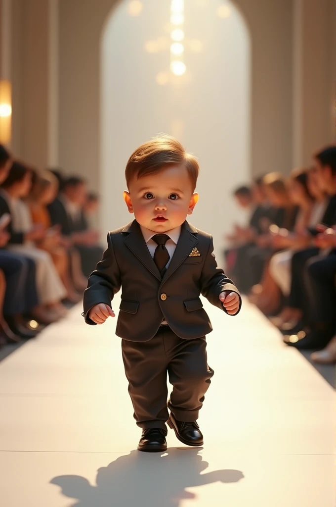 A little baby boy wearing fashion full suit with shoes at fashion show s