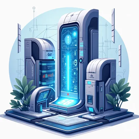 Vector illustration of innovative technology concepts, including artificial intelligence, robotics, and 5G networks, modern, sleek style