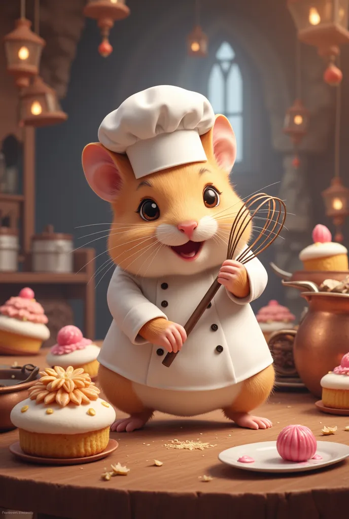 in the heart of the chocolate kingdom, amidst towers of truffles and rivers of molten cocoa, resides the celebrated chef hamster...