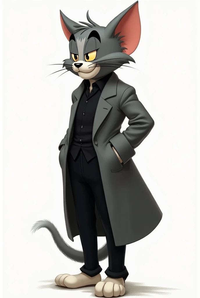 Tom Cat from Tom and Jerry Orignal  Show with Wearing Grey Pant coat and black dress shirt Looking towards Left with some Model style face