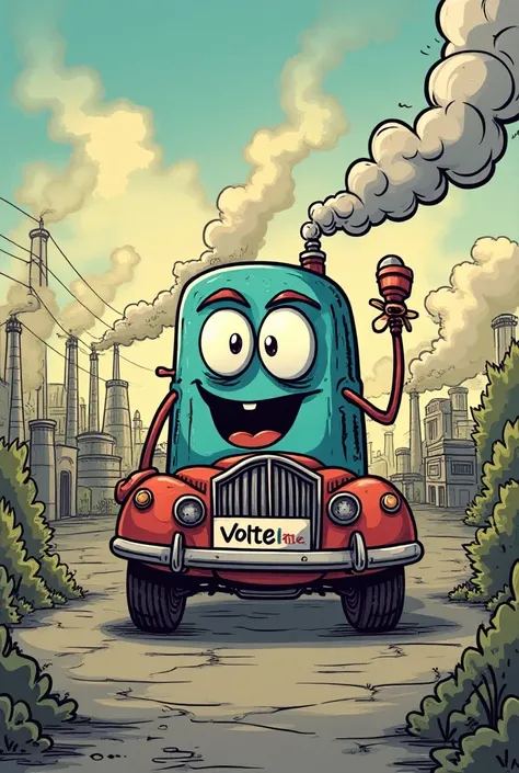 A car voting for smoke and pollution cartoon 