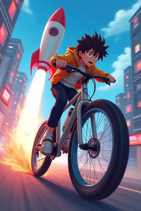 Personnage d’anime a velo fuyant l’emoji 🚀