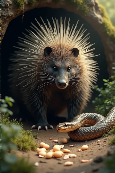 Porcumine sees that snake ate his eggs