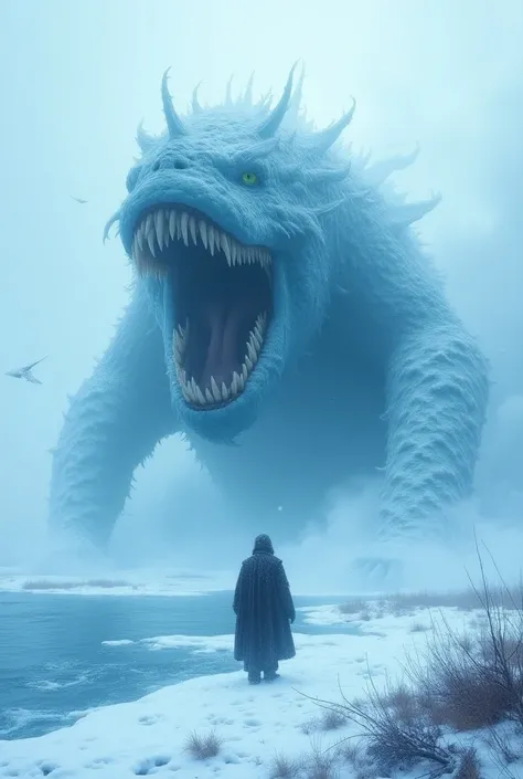 When walking on a lake covered in ice and snow, you awaken the great Ice Leviathan and are attacked by it..
