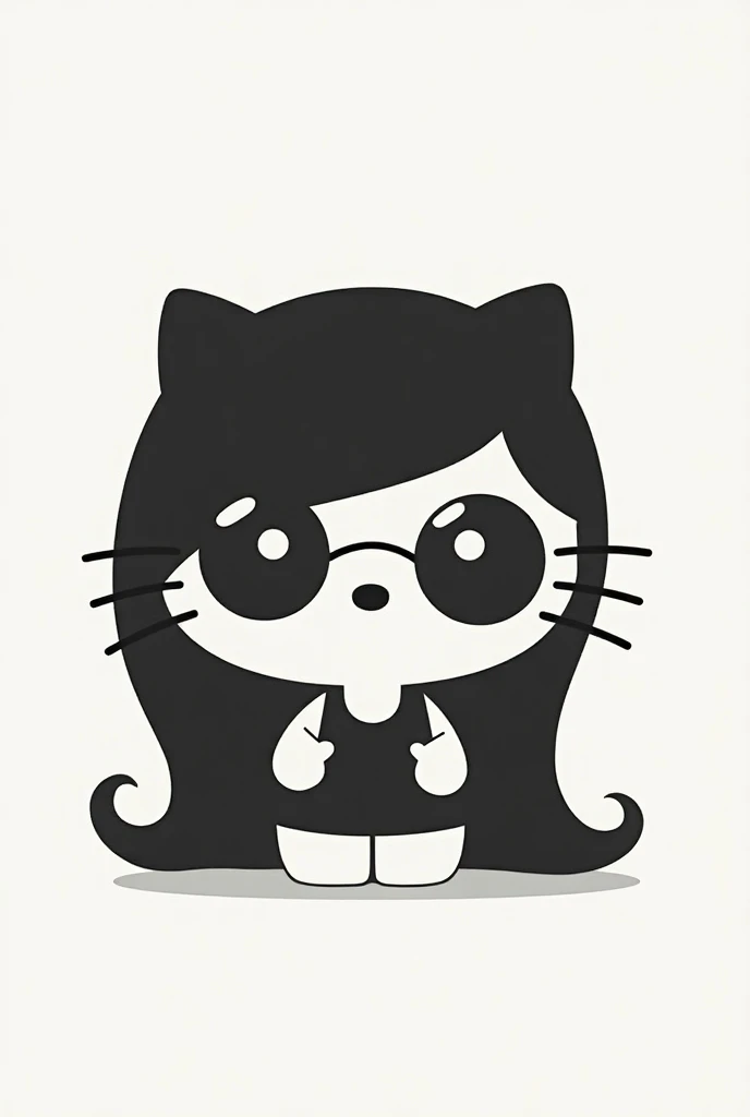  a classic 2D hello Kitty with long hair,plain and black with round transparent lenses  
