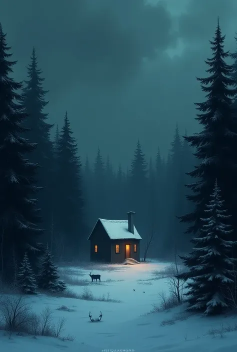 I want a landscape, a forest with a house that feels that fear of being alone and Alavés, a pleasure In the snow that there are more trees 
Its OK with the current image now add a dark background 