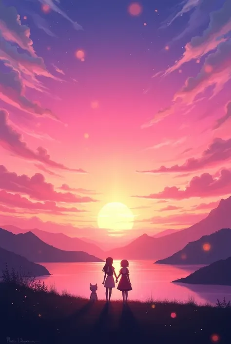 a pink sunset with an anime style