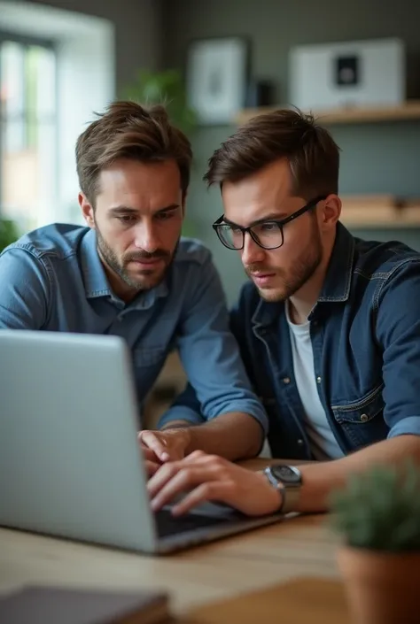 men sitting at room with a laptop