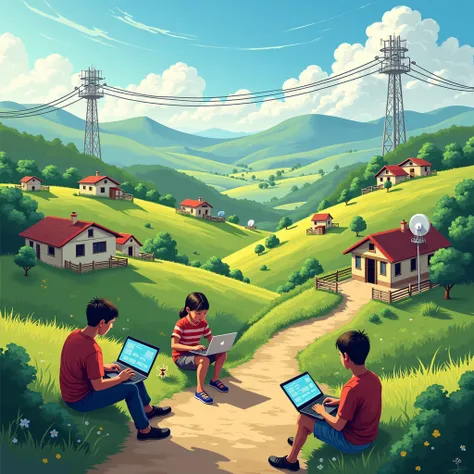 an image that describes this phrase :  The expansion of the Internet in rural areas reduces the digital divide, connecting isolated communities to the world .