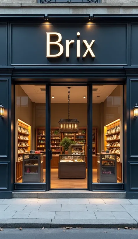 I want a front of a store called BRIX .  A real image of a physical store with a glass facade