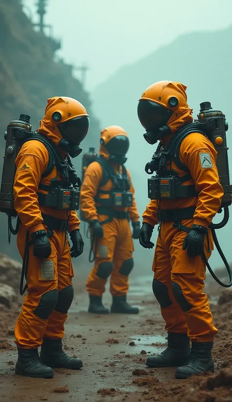 Scientists experimenting with special suits against a toxic environment