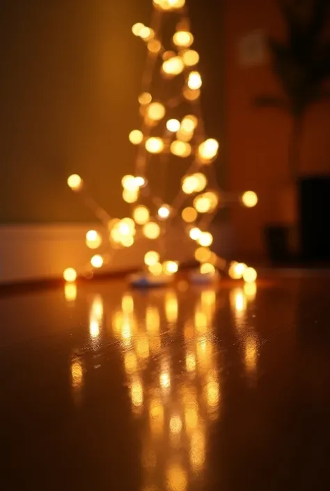 Christmas lights reflected on a bright floor 