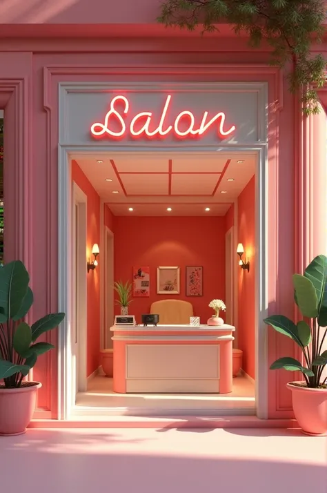 Create an image of a beauty salon .  With a sign written by LUCIANA FERREIRA,  with 3d manicure items