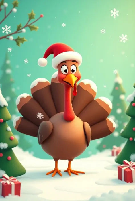 an image that serves as a cover for a ppt presentation with the Christmas concept in which an animated turkey is seen since it is the main character with colors green and red