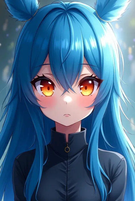  With long blue hair and orange eyes  anime

